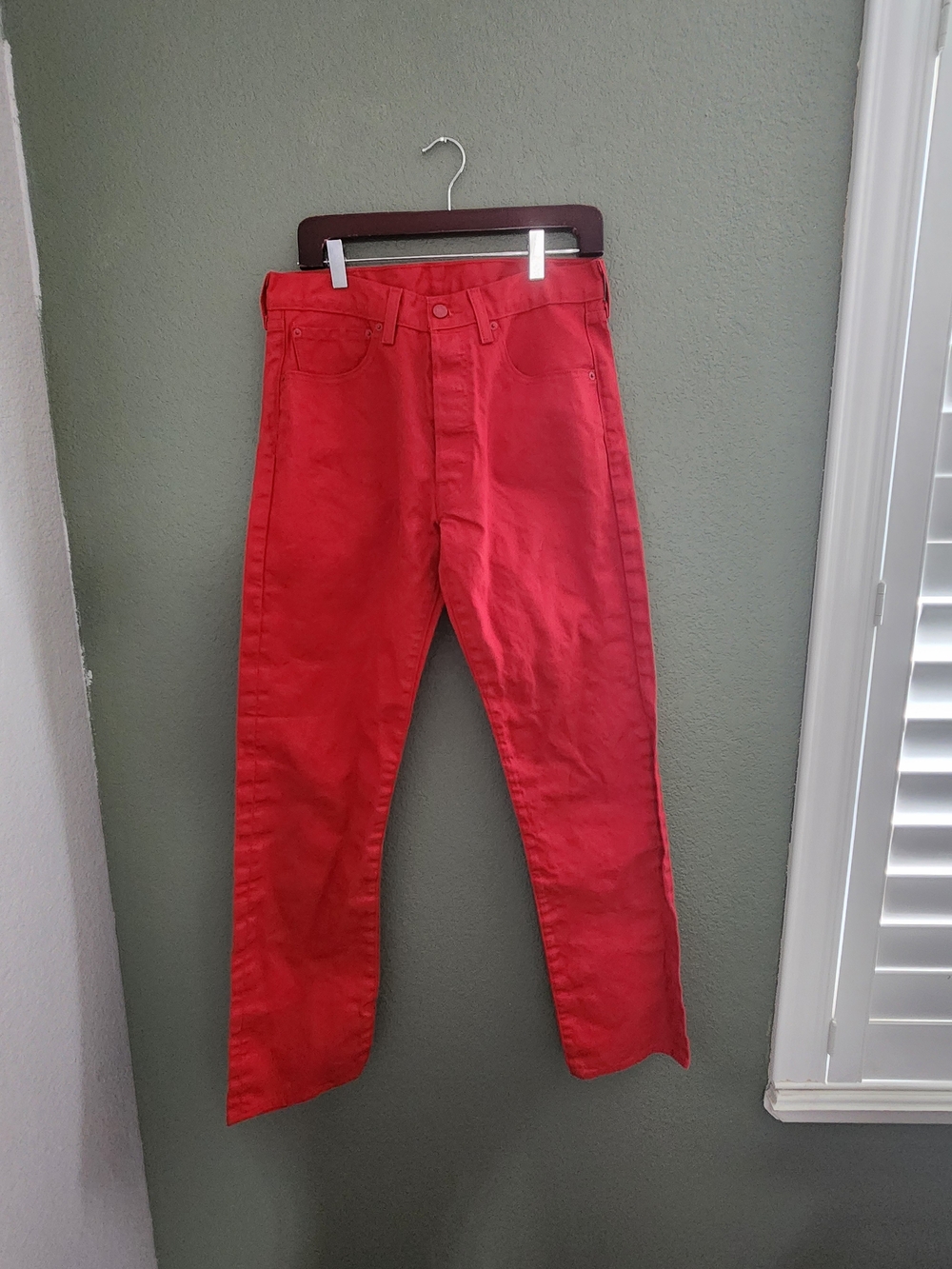 Levi’s 501 Red Denim Jeans Button Fly Straight Leg W32 L34